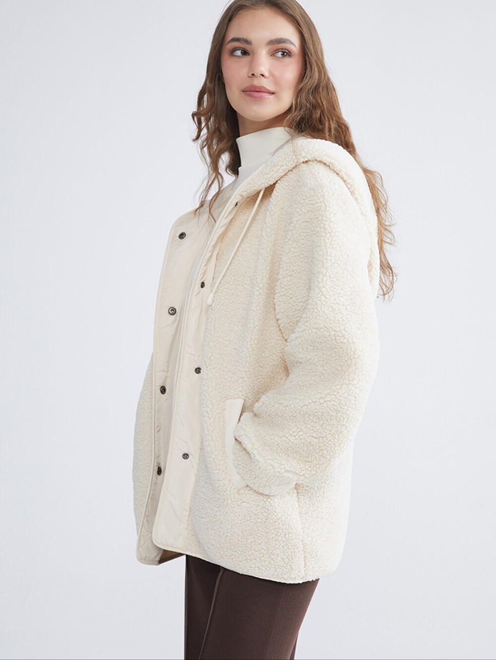 Levi's Oversized Cream Hooded Sherpa Teddy Jacket